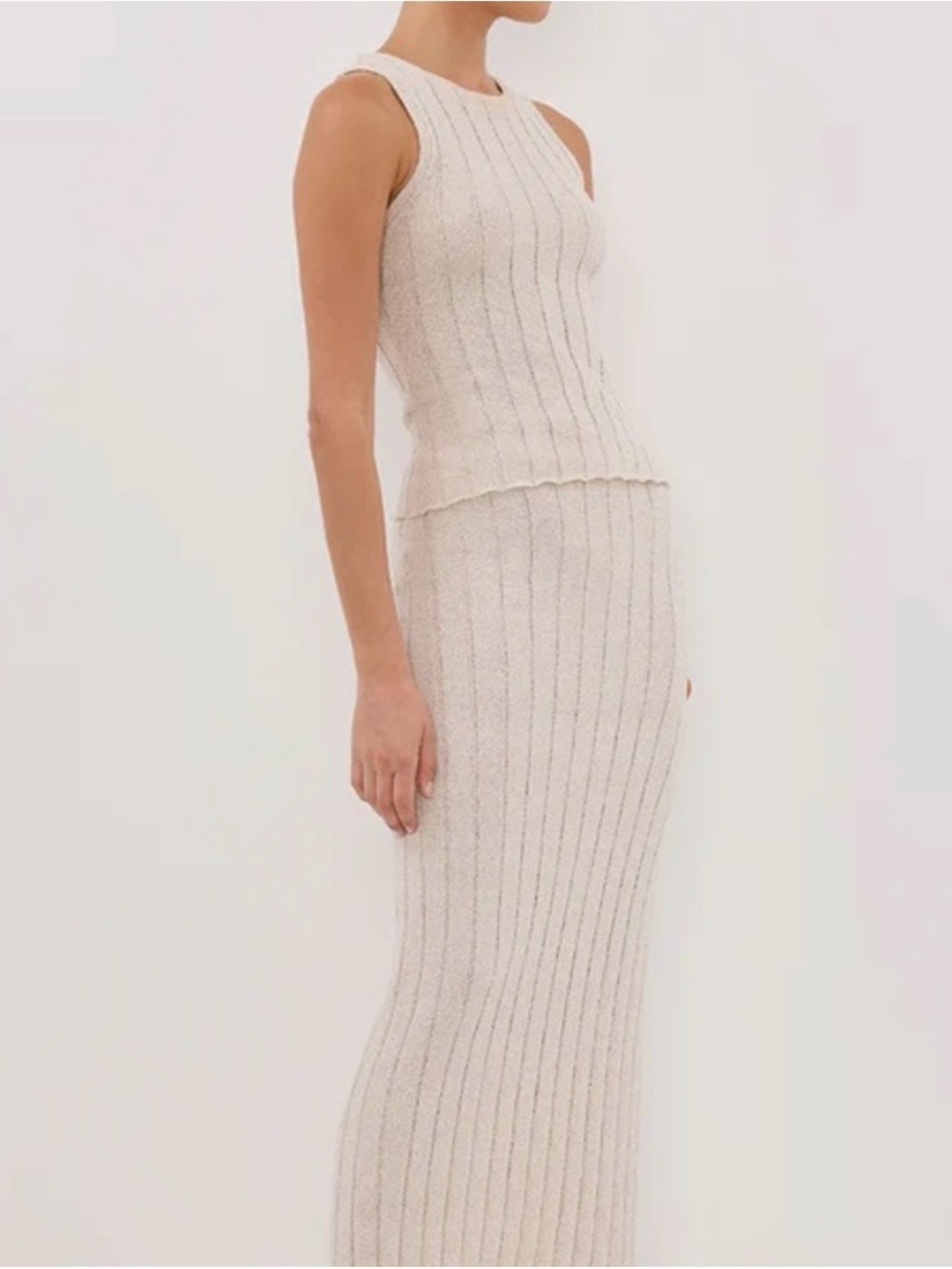 DISSH Ivory Ribbed Maxi Knit Skirt